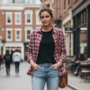 Hollister Red Plaid Flannel Shirt Size M Button Front Casual